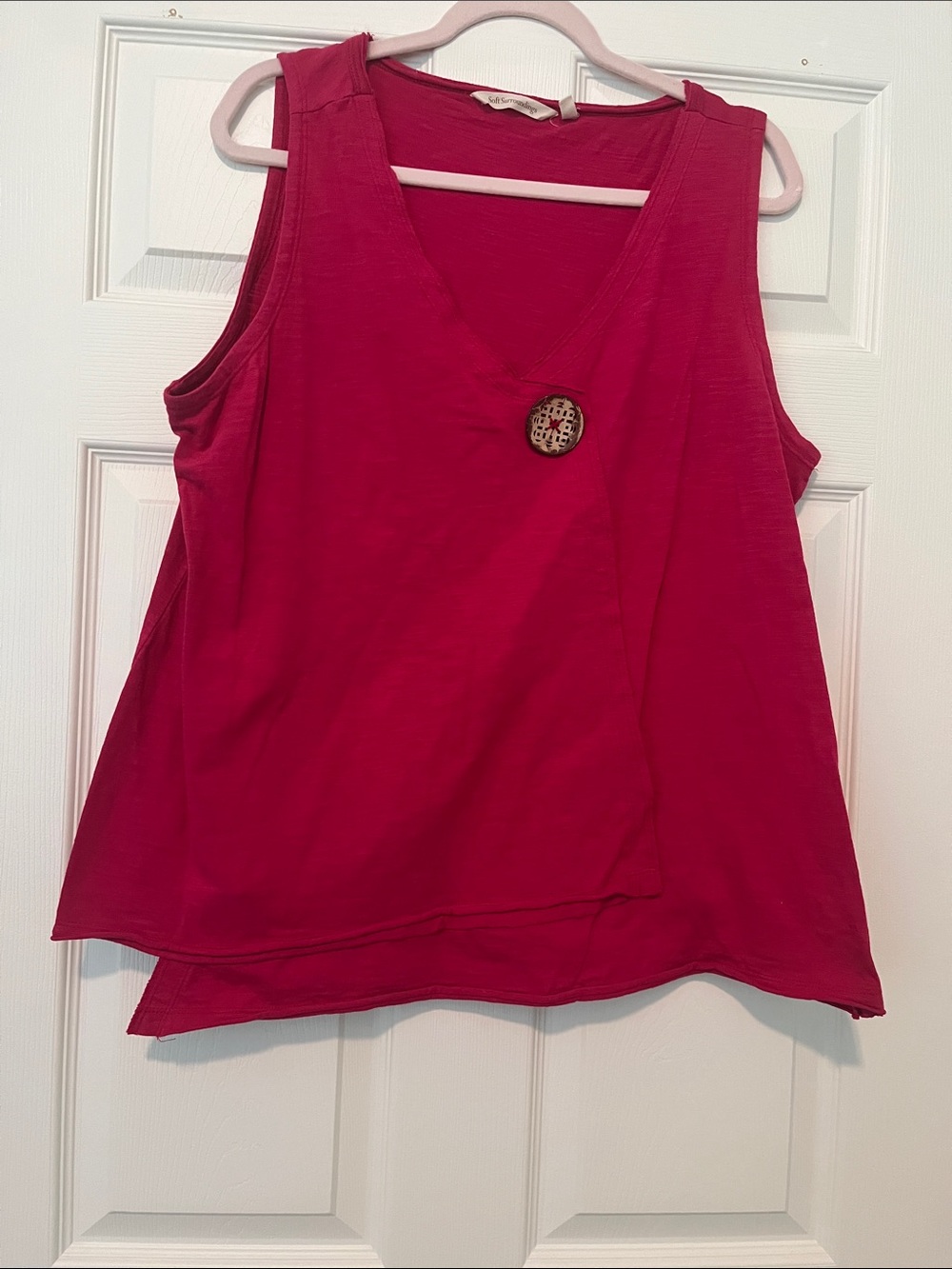 Soft Surroundings Sleeveless V-Neck Button Accent Top - Pink